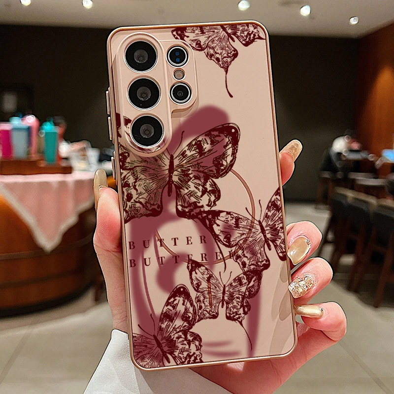 Capa Para Celular Samsung Galaxy A26 Com Estampa De Borboleta Magnética (dourada)