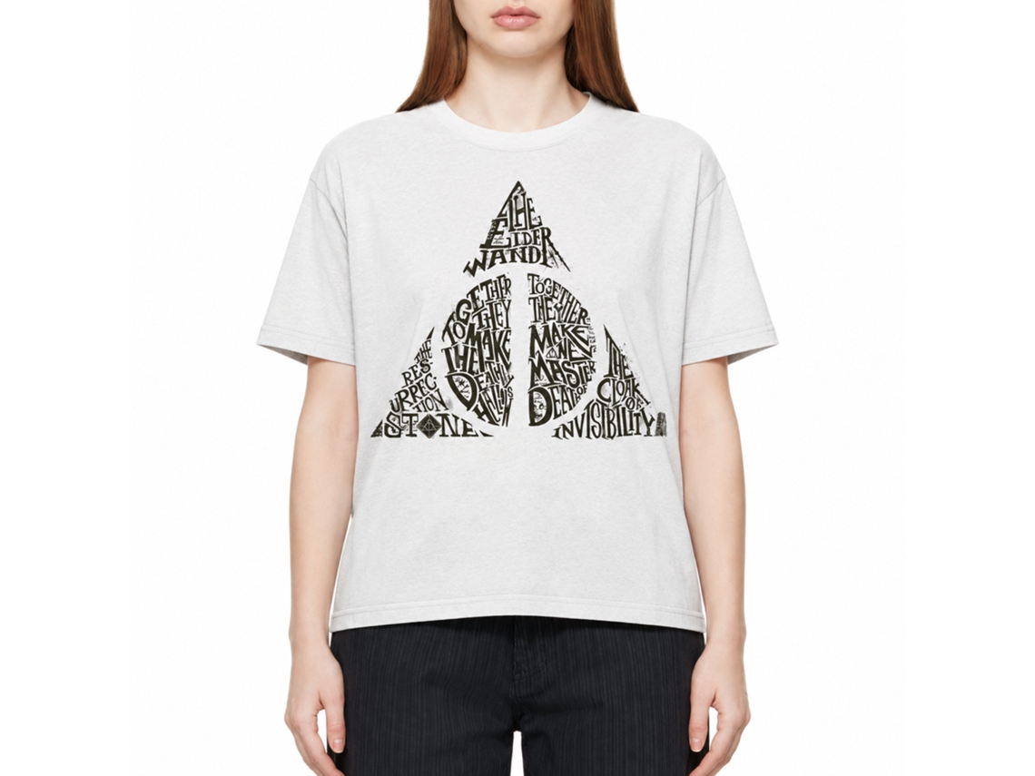 Rockinstone Harry Potter Deathly Hallows Shape White T-shirt Size:l