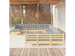 Vidaxl 12 Pcs Conjunto Lounge De Jardim C/ Almofadões Cinza Pinho