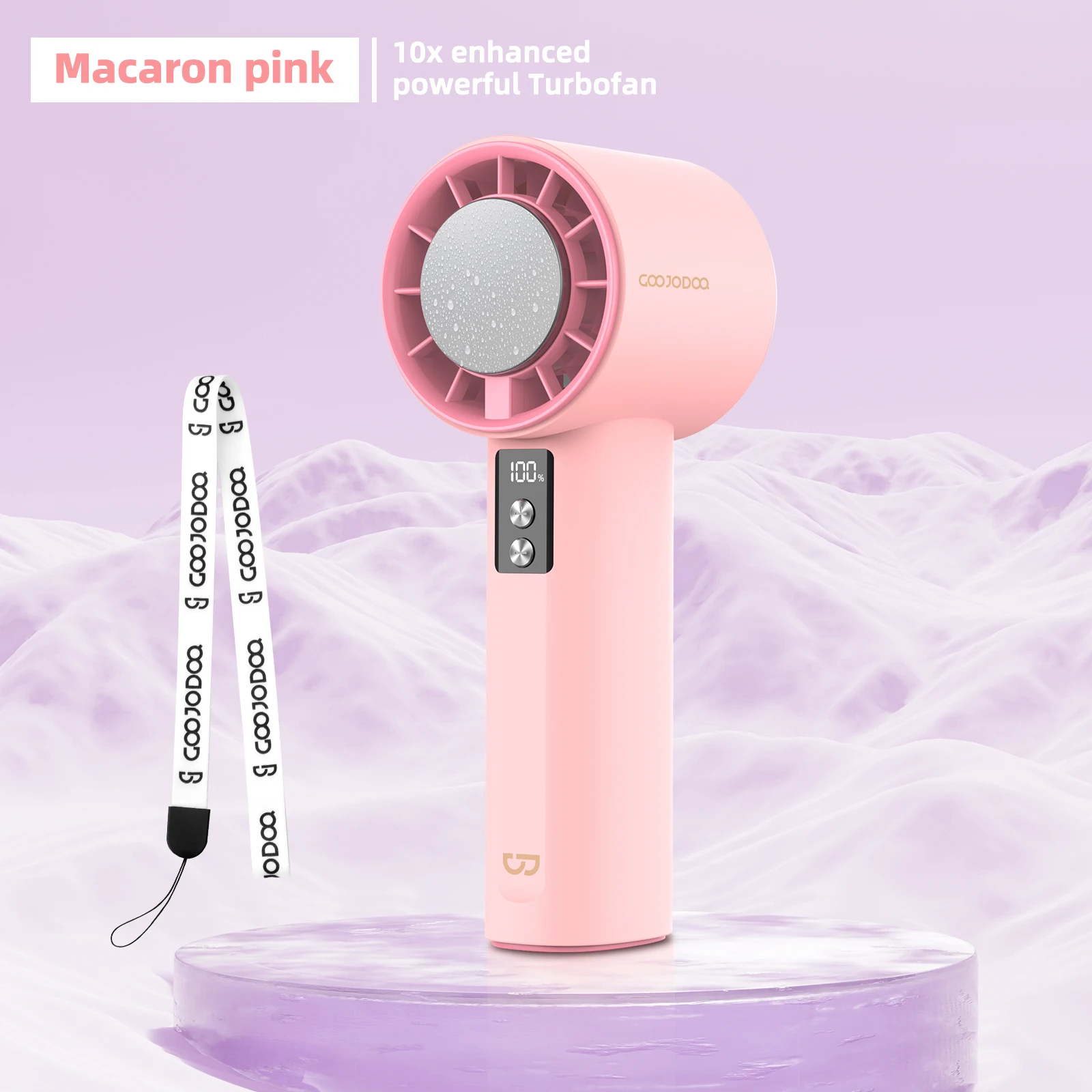 Ventilador Elétrico Mini com Visor Digital, Recarregável, Rosa