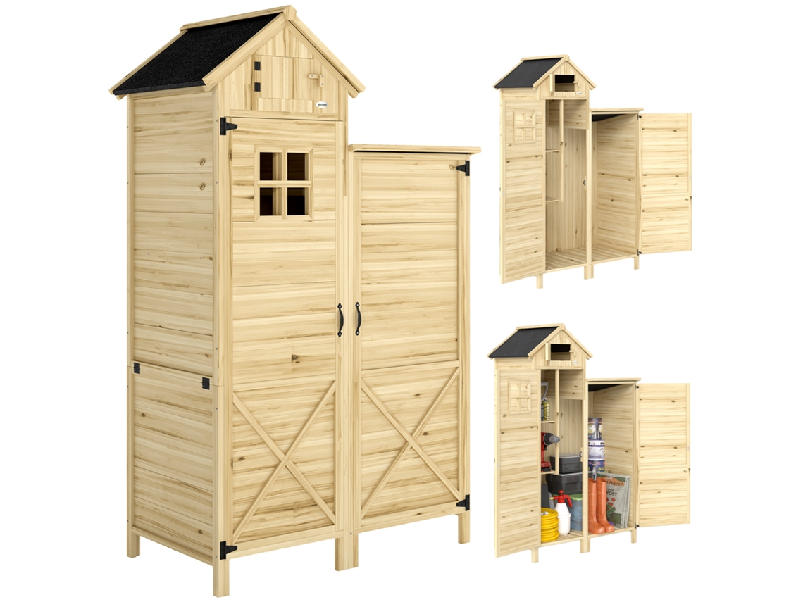 Cabana para Ferramentas 2 Zonas com Prateleiras Ajustáveis e Janela, madeira de Abeto (106x57x167 cm) BTFORUS