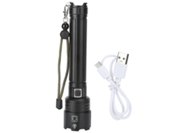 Lanterna LED P90 ultrabrilhante 2026, à prova d'água IPX4, com carregamento USB, zoom e pano de limpeza para camping, Ao Ar Free Preta