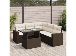 Vidaxl 6 Pcs Conjunto de Sofás Jardim C/ Almofadões Vime Pe Castanho