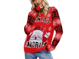 Laxiscreed Pulôver De Natal Feminino Em Crochê Com Flocos De Neve E Pai Natal, Branco M