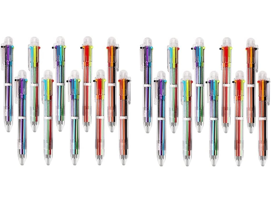 20 Canetas Esferográficas Multicoloridas 6 Em 1 Com Tinta De 0,5 Mm