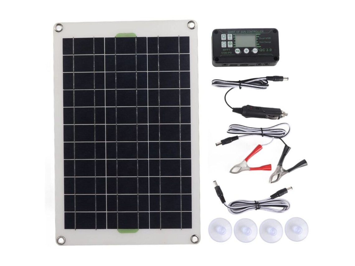 Kit de Painel Solar 50 W, Painel Solar Monocristalino de Alta Eficiência 12 V/24 V com Controlador 30 a BRILVIBERA