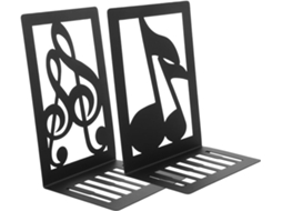 Suportes De Livros Decorativos Em Ferro Formato Notas Musicais, 2 Peças Pretas, Design Robusto E Superfície Lisa Para