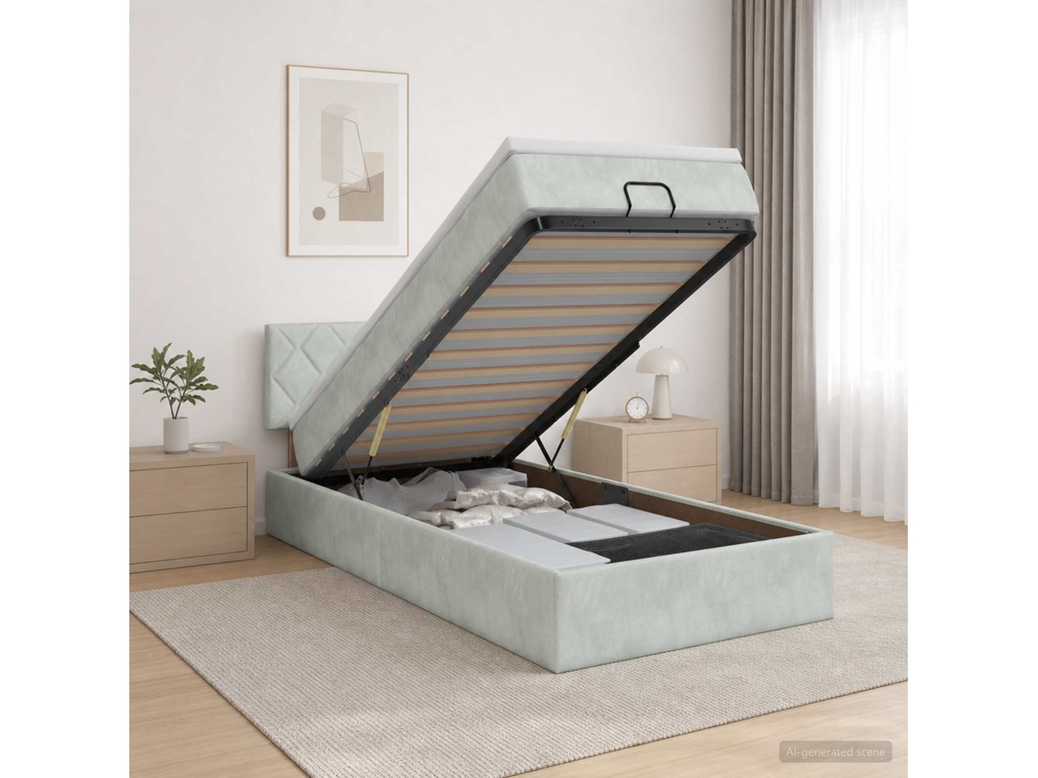 Vidaxl Cama Ottoman Com Colchão Cinzento-claro 80 X 200 Cm Veludo