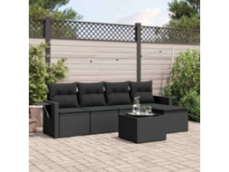 Vidaxl 6 Pcs Conjunto Sofás De Jardim C/ Almofadões Vime Pe Preto