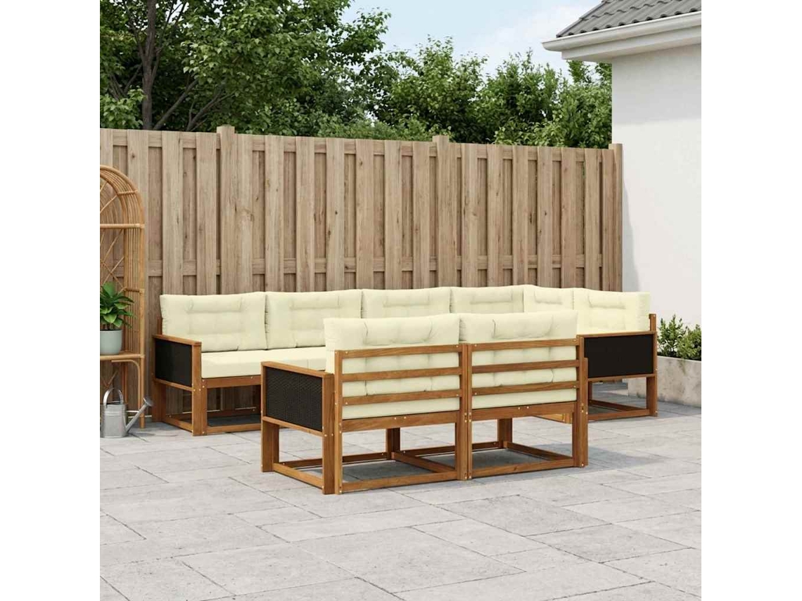 Vidaxl Conjunto De Sofás Para Exterior 8 Unid. Natural E Creme