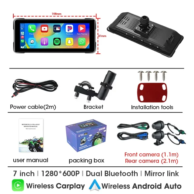 (câmera Veicular De 7 Polegadas) Navegação Para Motocicleta De 5 A 7 Polegadas, Carplay Sem Fio Para Android