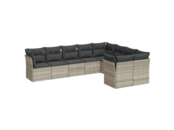 Conjunto de 9 Sofás de Jardim com Almofadões Vime Pe Cinzento Claro MAISON EXCLUSIVE (90x200 cm)