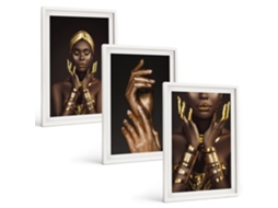 Conjunto De Pinturas Retratos De Mulheres Africanas Espelharte (3 Peças 40x60 Cm)