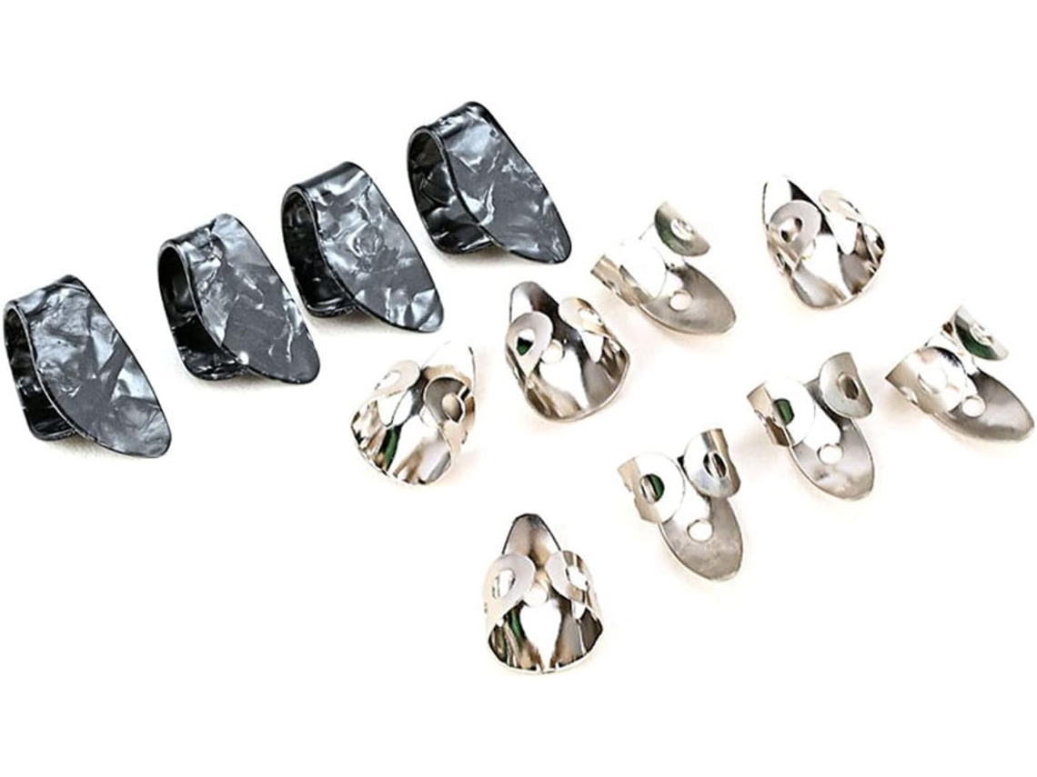 Conjunto De Palhetas Ajustáveis Para Guitarra E Baixo, 8 Dedos, Aço Inoxidável, 10 Cm (4 Polegadas), 12 Peças