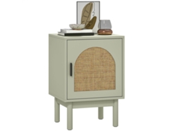 Mesa de cabeceira com porta de ratã, prateleira ajustável, pés de madeira, estilo boho, 40x35x58cm verde claro BTFORUS