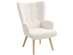 Poltrona Estofada em Tecido Bouclé com Pés de Madeira, 71x74x96cm