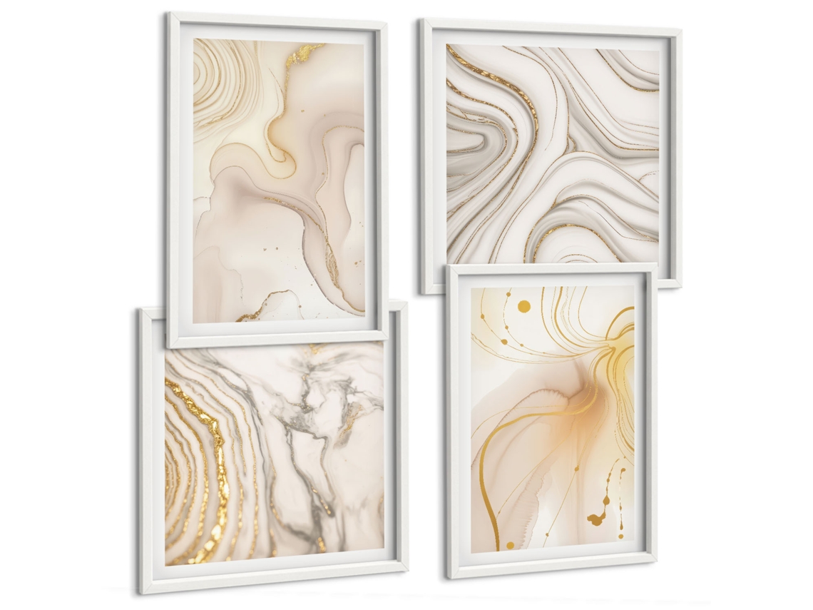 Composição De Quadros Motivos Florais Abstratos Elegância Espelharte (4 Peças)