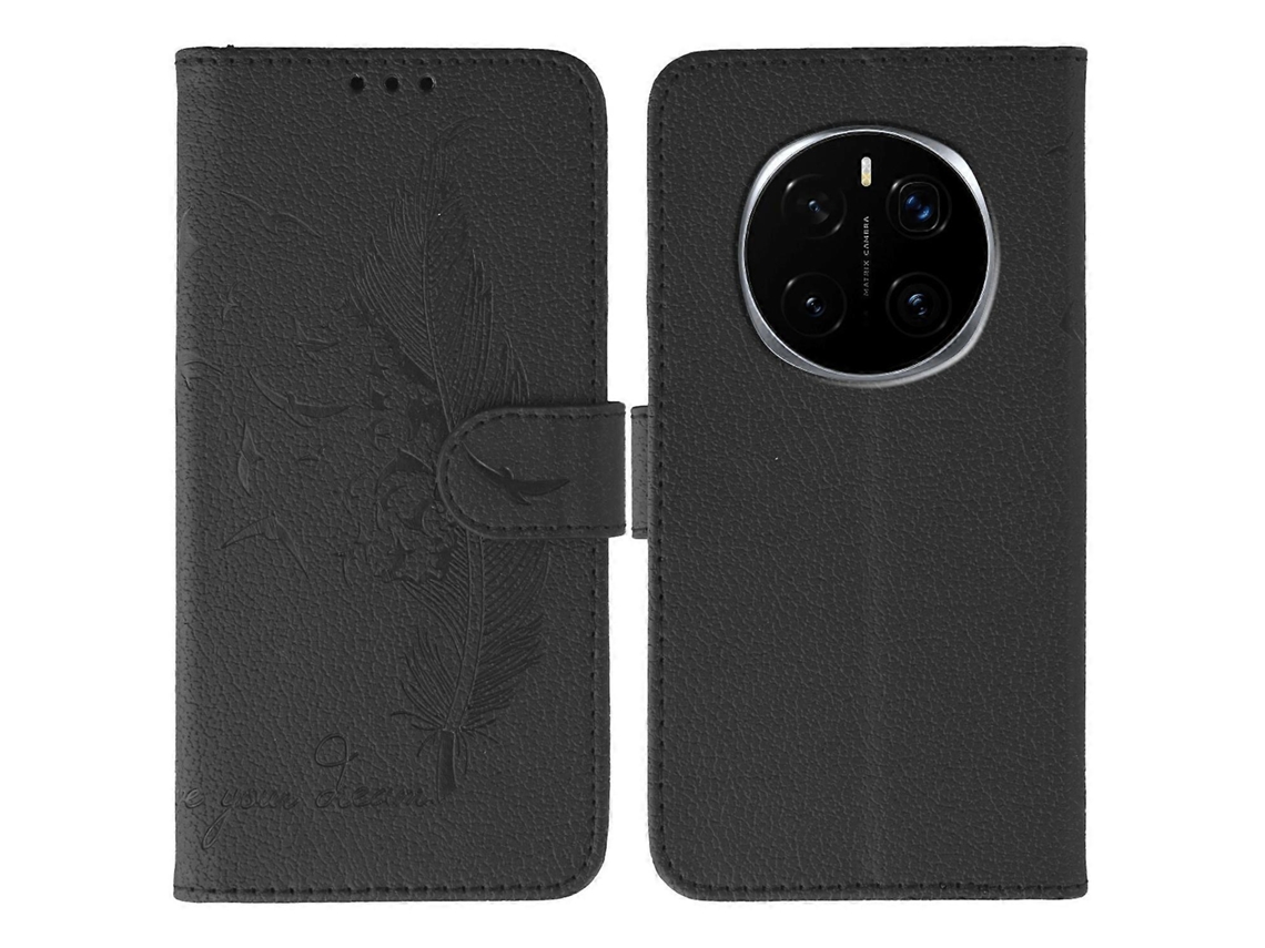 Capa Tipo Carteira De Couro Sintético Com Estampa De Penas Para Honor Magic7 Pro 5g