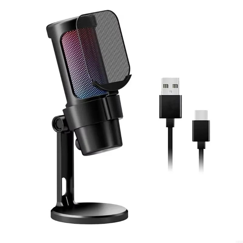 Microfone Usb De Mesa (preto) Para Jogos De Computador Com Gravação Rgb