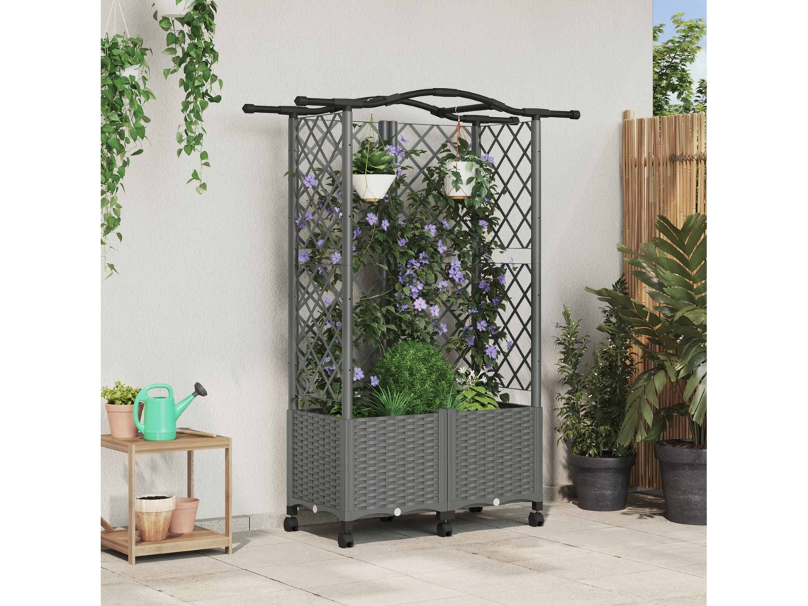 Vidaxl Cama Elevada Com Treliça E Telhado Cinzento-claro Pp