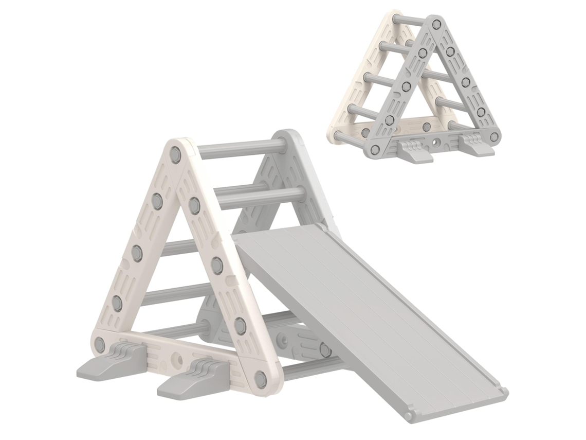 Triângulo De Escalada Infantil Para Crianças De 18 A 48 Meses Com Escorregador E Rampa, 130x80x69 Cm, Cinza E Branco.