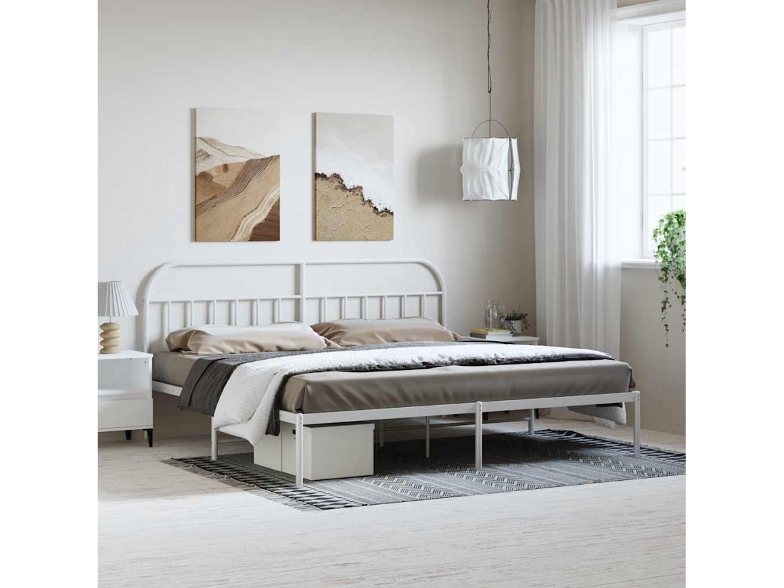 Vidaxl Estrutura De Cama Com Cabeceira 193x203 Cm Metal Branco