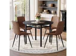 Conjunto De Mesa Redonda Minimalista Moderna (com 4 Poltronas Marrons Em Tecido Tecnológico E Almofada De Assento Alargada ),mesa Redonda Com 100 Cm