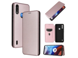 Capa De Couro Pu Com Compartimento Para Cartão Para Motorola Moto E7 Power Com Textura De Fibra De Carbono E Flip Horizontal Tpu Pc