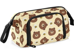 Estojo Multifuncional de Grande Capacidade para Lápis, com Estampa Urso Marrom e Abelha, Ideal Mulheres. 24 X