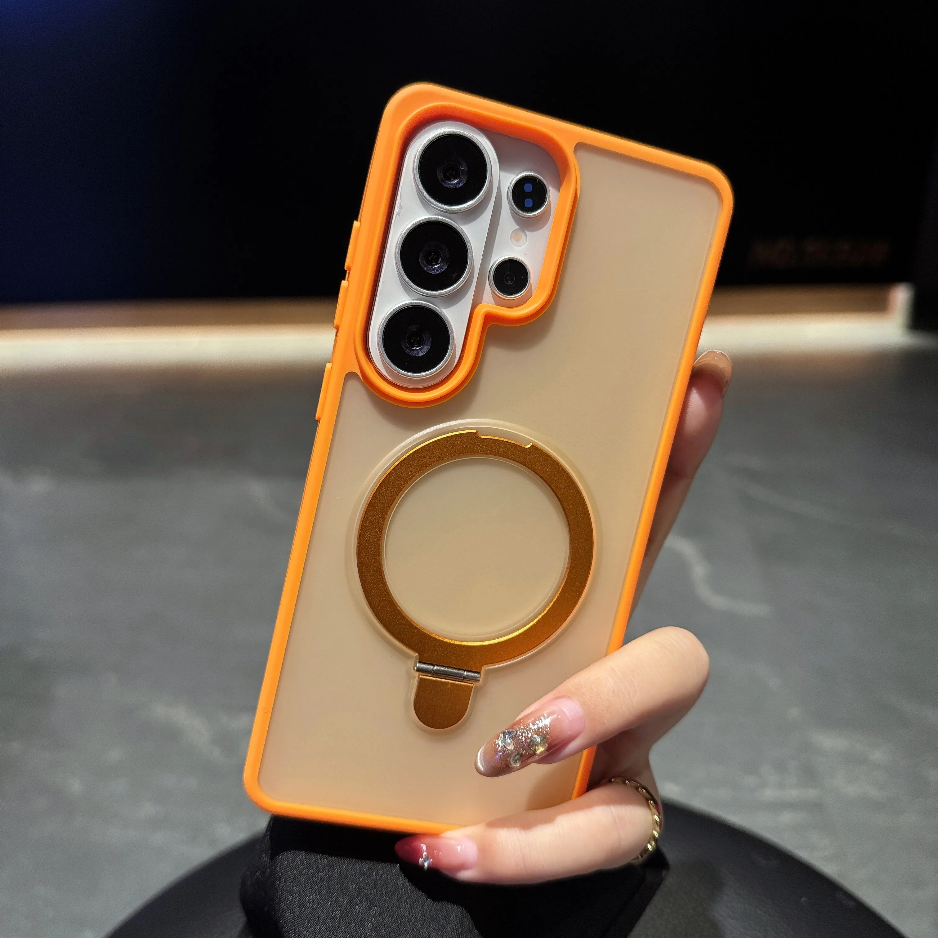 Capa Para Celular Com Suporte De Anel Semitransparente Fosco (galaxy S24 Fe)