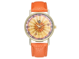 Reloj De Cuarzo Unisex Con Correa De Cuero Pu Dial Numeros Romanos Naranja Zhoulianfa