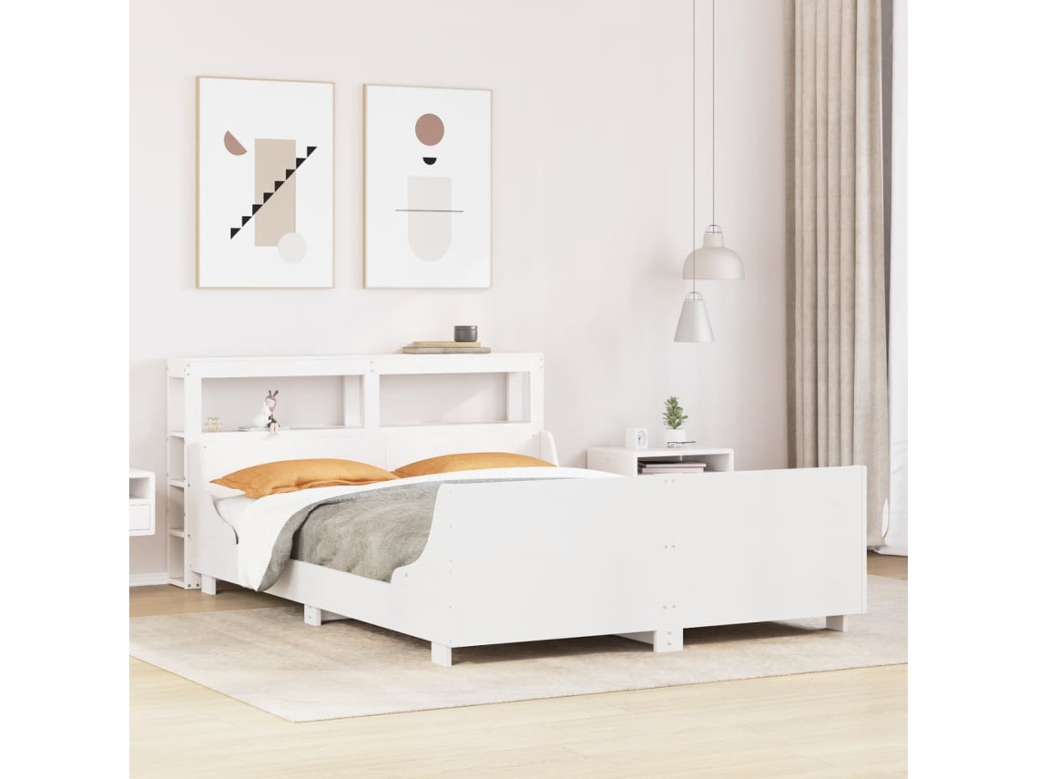 Vidaxl Cama Sem Colchão 120x190 Cm Madeira De Pinho Maciça Branco