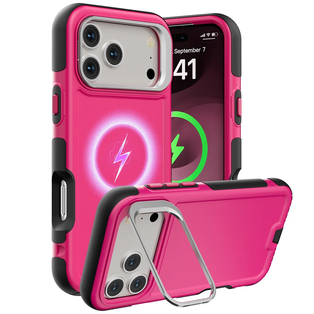 (rosa, Iphone 17 Pro) Capa Resistente A Impactos Com Suporte Para Lente E Anel De Metal, Compatível Com Carregamento Magnético Magsafe.