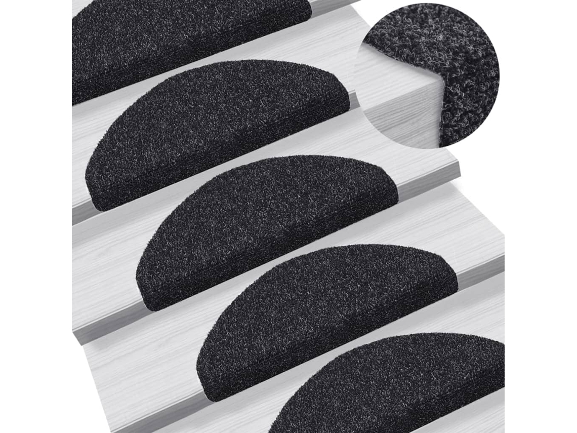 Vidaxl Tapetes De Escada Autoadesivos 10 Peças 65x21x4 Cm Pretos Semicirculares Grandes
