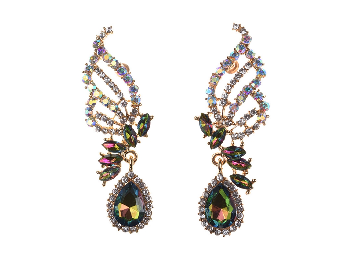 Brincos Pendentes Luxuosos Com Strass Coloridos