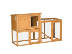 Cabana para animais com recinto externo, bandeja removível, resistente às intempéries, 141x60x86cm, marrom | S/MARCA