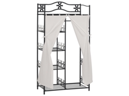 Guarda-roupa de quarto de adulto, 5 prateleiras, 84x42x159cm, metal, 2 cortinas pretas S/MARCA