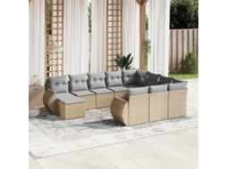 Conjunto de Sofá de Jardim 11 Peças C/ Almofadões Vime Pe Bege Dkd Home Decor