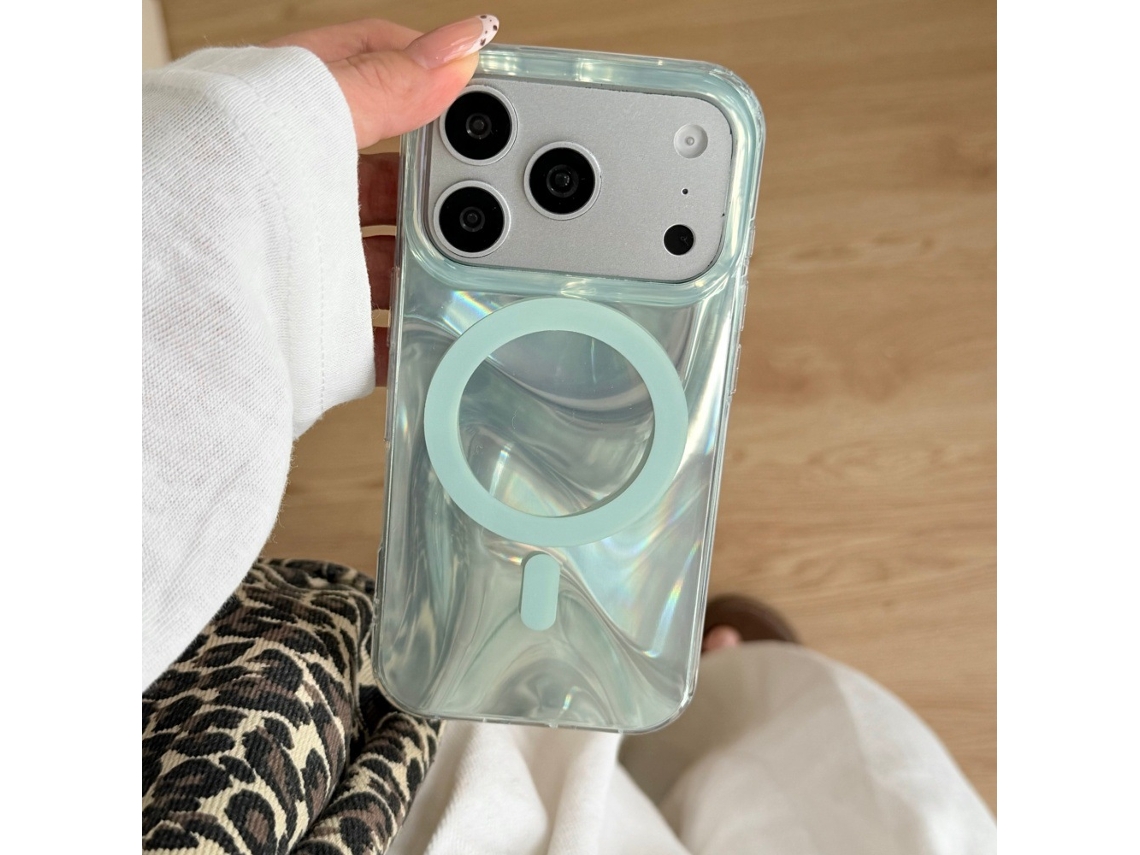 Capa Magnética Ondas Retangular Para Iphone 17 Pro Max,compatível Com Magsafe, Protetora E Resistente A Impactos Verde Claro S/marca