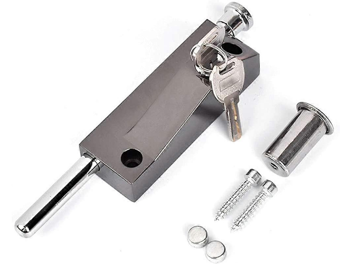 Cerradura Universal para Portas, Garagens e Grades, Interior e Exterior, 2 Chaves, Aço Inoxidável e Alumínio, Preta