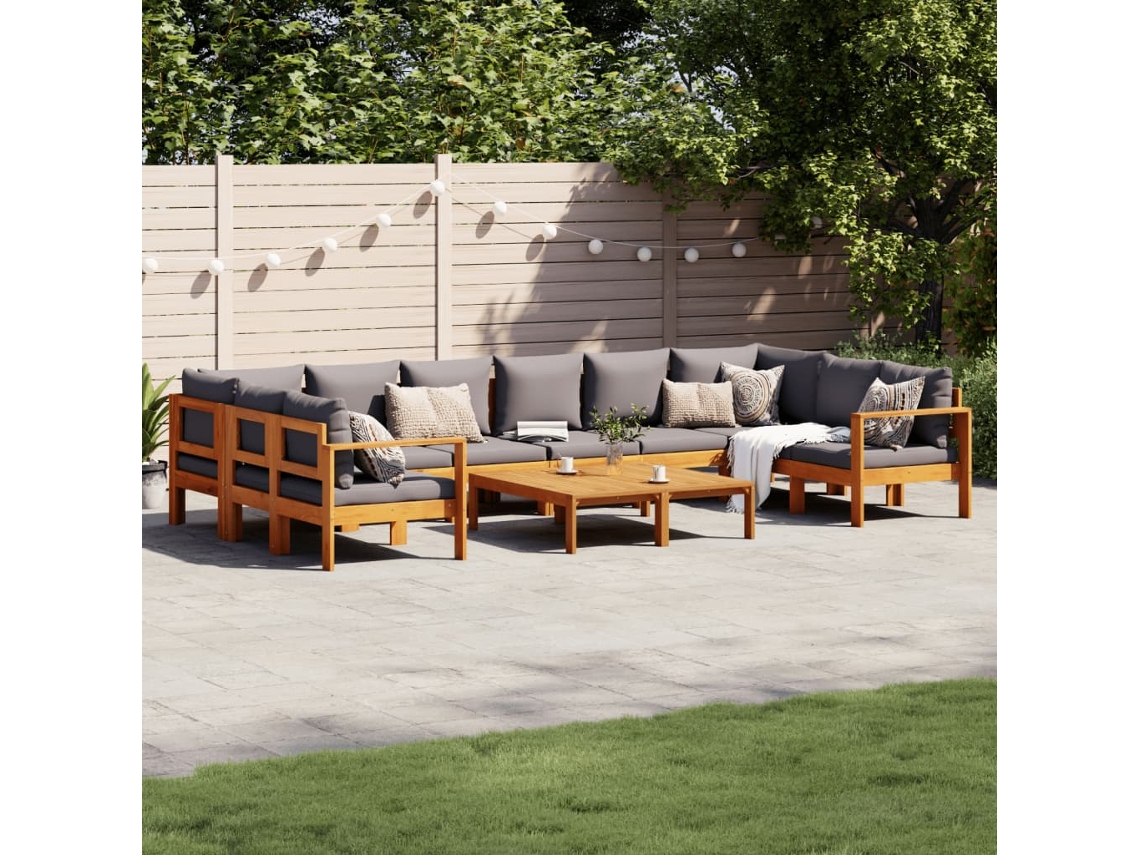 Vidaxl 8 Pcs Conjunto De Sofás De Jardim Com Almofadões Acácia Maciça