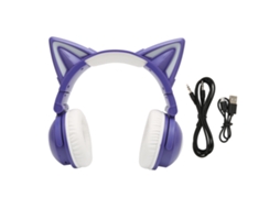 Fone de Ouvido Bluetooth com Orelhas de Gato, Estéreo, Microfone Embutido, Led CHABERLU