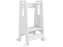 Torre De Aprendizagem Para Crianças Com Altura Ajustável Em 3 Níveis E Barreira De Segurança 45x47,5x91 Cm Branco