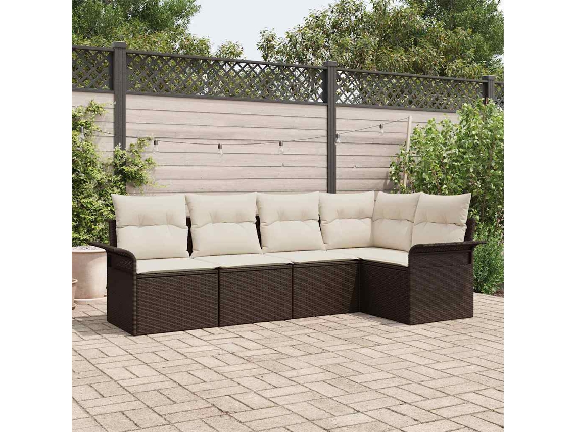 Vidaxl Conjunto De Sofá De Jardim 5 Unid. Castanho Vime Pe