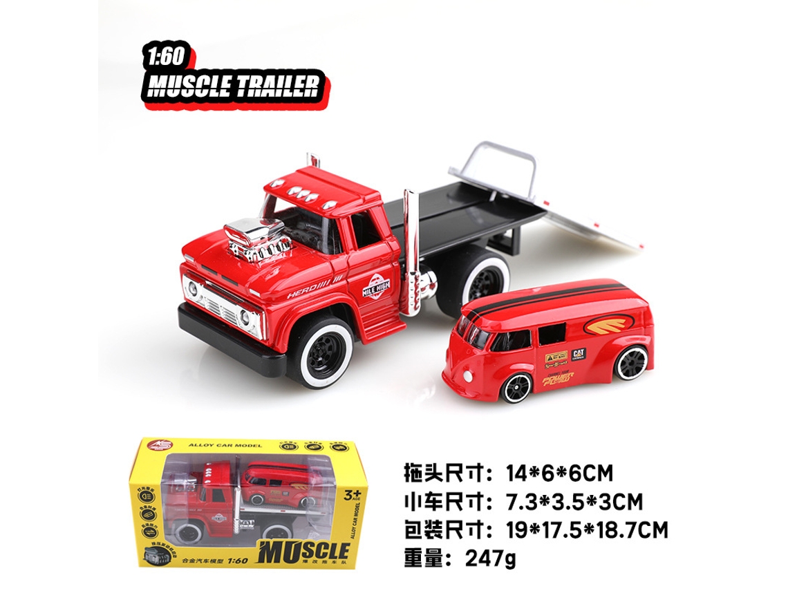Trailer Retrô Americano de Muscle Car, Modelo de Carro Realista em Metal Fundido, Brinquedo Infantil MDUG