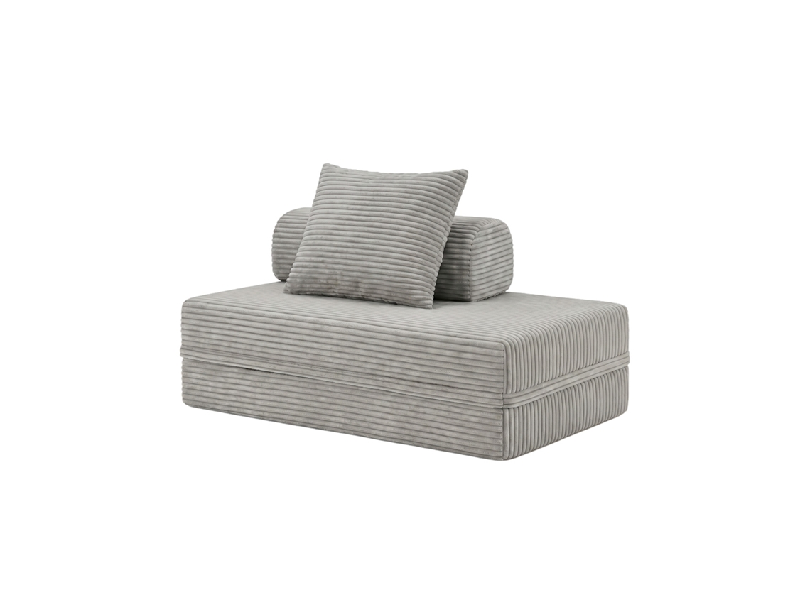 Sofá Modular 2 Lugares Convertível Veludo Listado Cinza SKOFFA