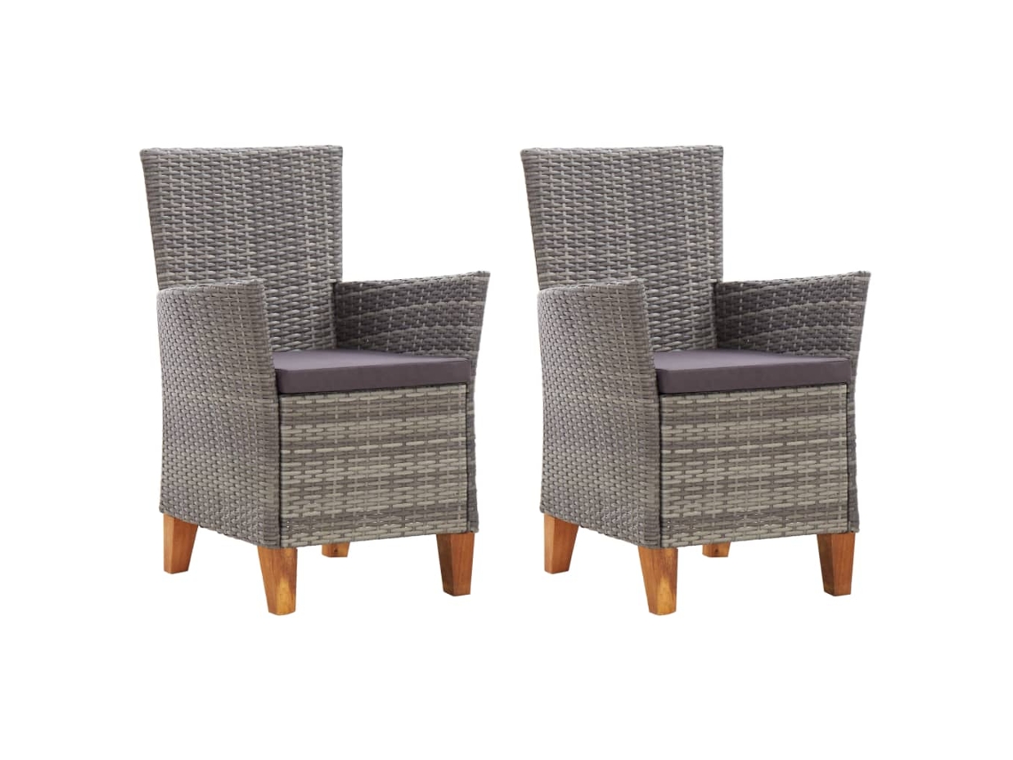 Vidaxl Cadeiras De Jardim 2 Pcs C/ Almofadões Vime Pe Cinzento