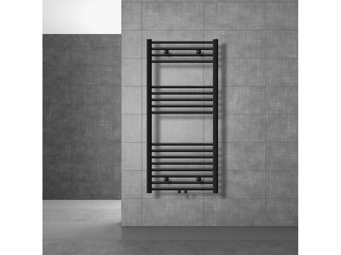 Radiador Toalheiro Luxebath 600x1200mm Preto Mate Reto Conexão À Parede, Con Termostato