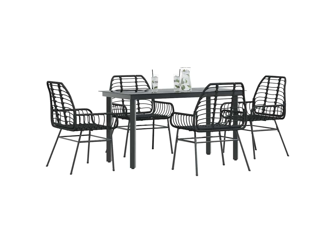 Conjunto de Jantar de Jardim 5 Peças - Conjunto de Móveis de Jardim Vidro Vime Pe Preto HARLANV1