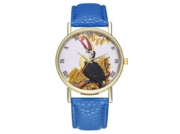 Relógio de quartzo unissex com pulseira de couro PU e estampa animal (azul royal)